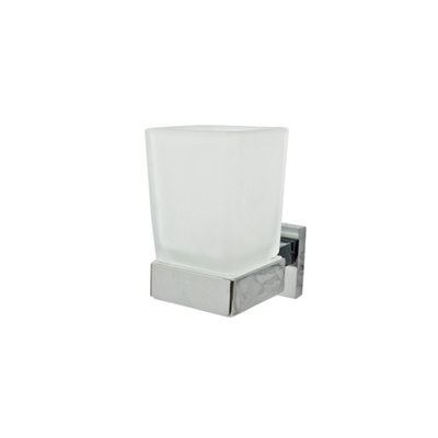 Chrome Toothbrush Holder with Glass Cup Wall Mounted Bathroom Accessories - 3