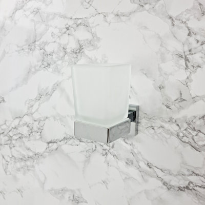 Chrome Toothbrush Holder with Glass Cup Wall Mounted Bathroom Accessories - 4