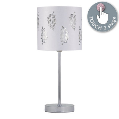 Chrome Touch Operated Table Lamp with White Fern Shade