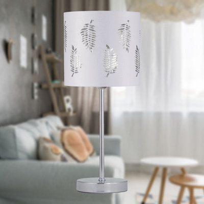 Chrome Touch Operated Table Lamp with White Fern Shade