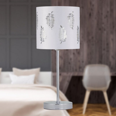 Chrome Touch Operated Table Lamp with White Fern Shade