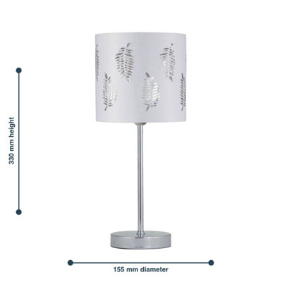 Chrome Touch Operated Table Lamp with White Fern Shade