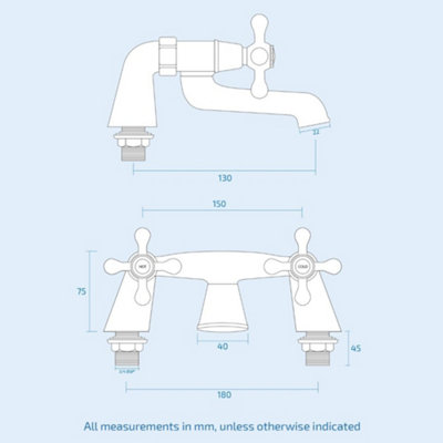 Chrome Traditional Victorian Wall Mounted Bath Filler Mixer Tap - Crosshead Handles