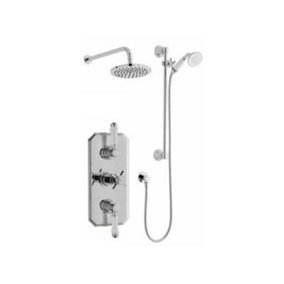 Chrome Triple Concealed Thermostatic Mixer Shower With Wall Mounted Slide Rail Kit & Overhead Drencher (Aqua) - 2 Shower Heads