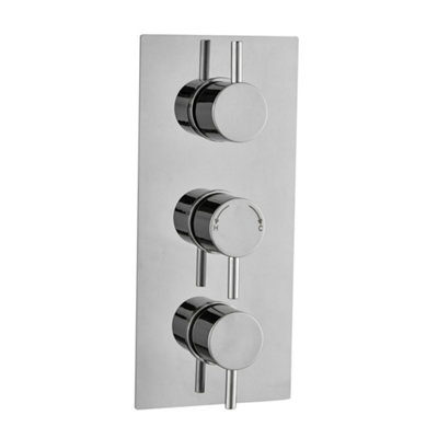 Chrome Triple Thermostatic Concealed Mixer Shower With Wall Mounted Slide Rail Kit & Overhead Drencher (Lake) - 2 Shower Heads