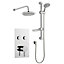 Chrome Twin Round Push Button Concealed Thermostatic Mixer Shower + Slide Rail Kit & Overhead Drencher (Lake) - 2 Shower Heads