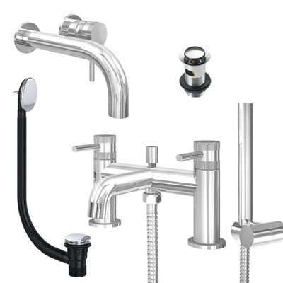 Chrome Wall Mounted Basin Mixer Tap and Bath Shower Mixer with Slotted ...