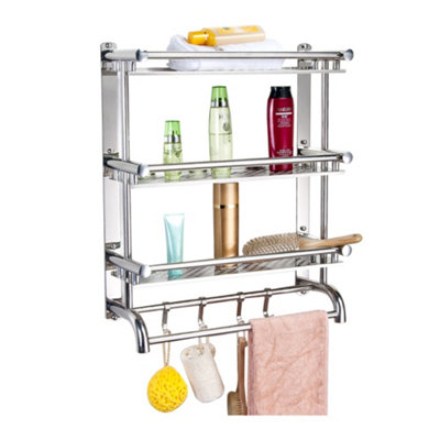 Chrome Wall Mounted Metal Bathroom Shelving Shower Organizer with Towel ...