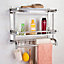 Chrome Wall Mounted Stainless Steel Bathroom Towel Rack with 2 Tier Storage Shelf and Hooks