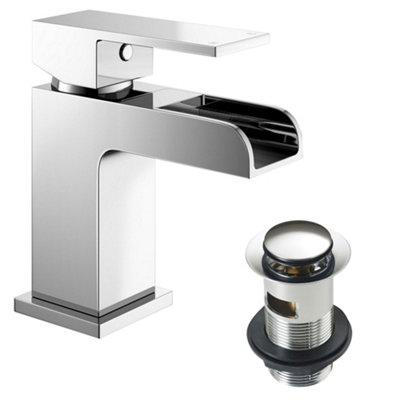 Chrome Waterfall Basin & Bath Shower Mixer Tap Pack Including Bath Waste