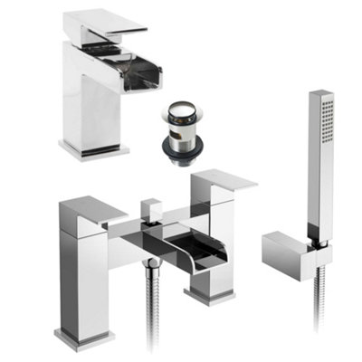 Chrome Waterfall Basin & Bath Shower Mixer Tap Pack