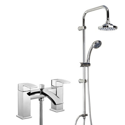 Chrome Waterfall Bath Shower Mixer Tap With Round 3 Way Overhead Shower Kit