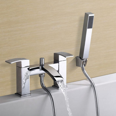Chrome Waterfall Bath Shower Mixer Tap With Round 3 Way Overhead Shower Kit