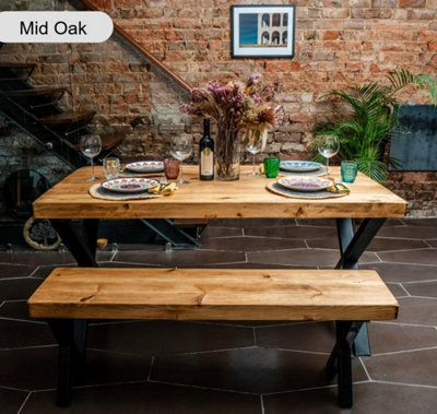 Chunky and Sturdy Dining Table - Mid Oak