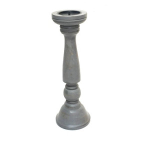 Chunky Carved Wooden Pillar Church Candle Holder Grey, Large 45cm High