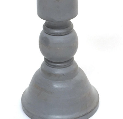 Chunky Carved Wooden Pillar Church Candle Holder Grey, Large 45cm High