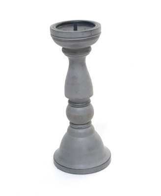 Chunky Carved Wooden Pillar Church Candle Holder Grey, Small 30cm High