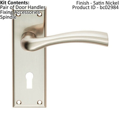 Chunky Curved Tapered Handle on Lock Backplate 150 x 50mm Satin Nickel