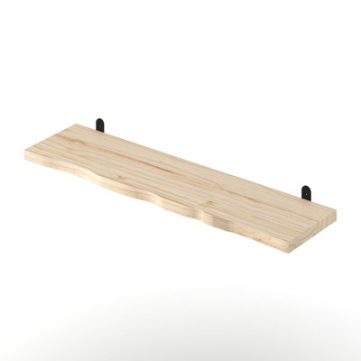 Chunky Pine Live Edge 900mm Shelf Kit with "L" Metal Brackets, Pre-Sanded