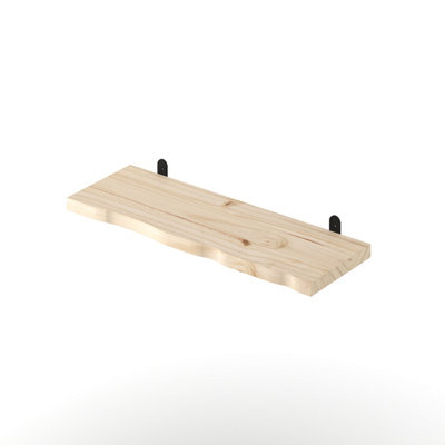 Chunky Pine Live Wavy Edge 60cm Shelf Kit with metal "L" brackets, Pre-Sanded finished