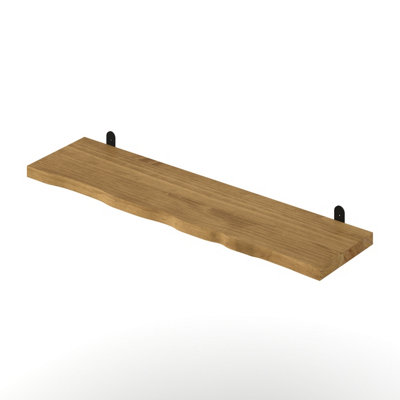 Chunky Pine Live Wavy Edge 900mm Shelf Kit with metal "L" brackets, Antique Wax