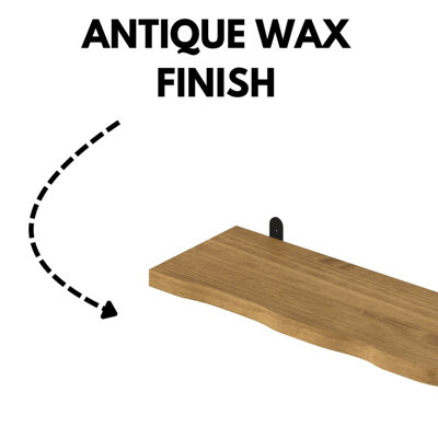 Chunky Pine Shelf Kit 60cm - Wavy Live Edge Wall Display, Metal L Brackets, Antique Wax Finish