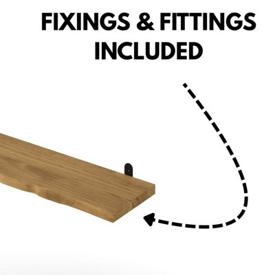 Chunky Pine Shelf Kit 60cm - Wavy Live Edge Wall Display, Metal L Brackets, Antique Wax Finish