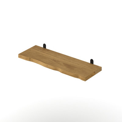 Chunky Pine Shelf Kit 60cm - Wavy Live Edge Wall Display, Metal L Brackets, Antique Wax Finish