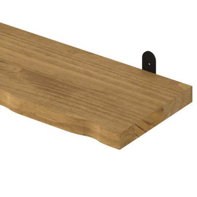 Chunky Pine Shelf Kit 60cm - Wavy Live Edge Wall Display, Metal L Brackets, Antique Wax Finish