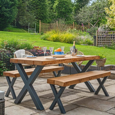 Chunky Rustic Outdoor Garden Table with Aluminium Legs