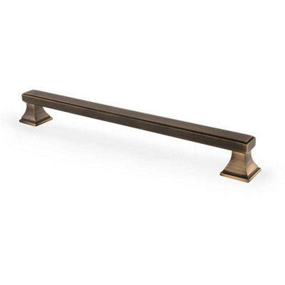 Chunky Square Pull Handle - Antique Brass 224mm Centres SOLID BRASS Drawer Door