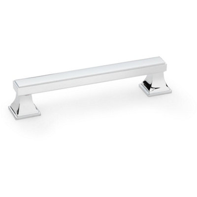 Chunky Square Pull Handle - Polished Chrome 128mm Centre SOLID BRASS Drawer Door
