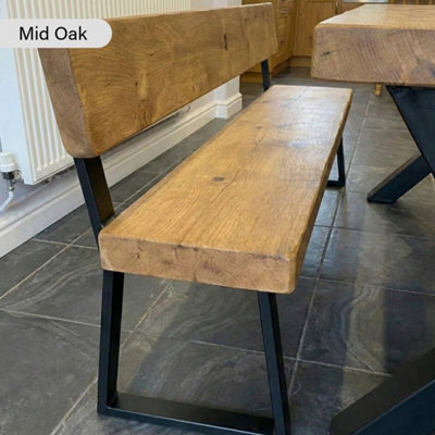 Chunky & Sturdy Bench with Back - Mid Oak