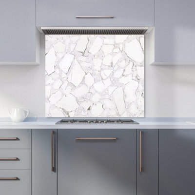 Chunky White Quartz Effect Premium Glass Kitchen Splashback W600mm x H600mm