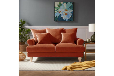 Churchill 2 Seater Sofa With Scatter Back Cushions, Burnt Orange Velvet