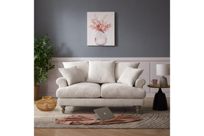 Churchill 2 Seater Sofa With Scatter Back Cushions Ivory Linen