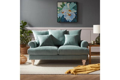 Churchill 2 Seater Sofa With Scatter Back Cushions, Teal Velvet