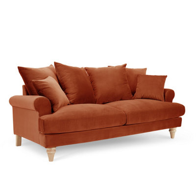 Churchill 3 Seater Sofa With Scatter Back Cushions, Burnt Orange Velvet
