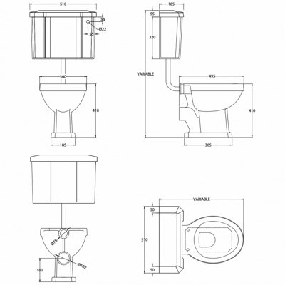 Churchwell Low Level Pan with Lever Cistern and Flushpipe - Excluding Seat