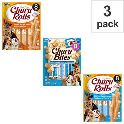 CIAO CHURU CREAMY LICKABLE DOG TREAT BUNDLE - 8 X CHICKEN ROLLS, 8 X ...