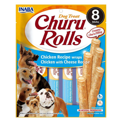 Ciao Churu Creamy Lickable Dog Treat Bundle - 8 x Chicken Rolls, 8 x ...
