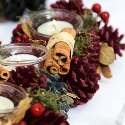 Cinnamon Pine Trio Tealight Xmas Decoration Centrepiece Christmas Décor Candle Holder