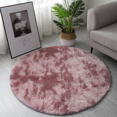 Circle Round Shaggy Rug 100CM Living Room Bedroom Carpet Floor Fluffy ...