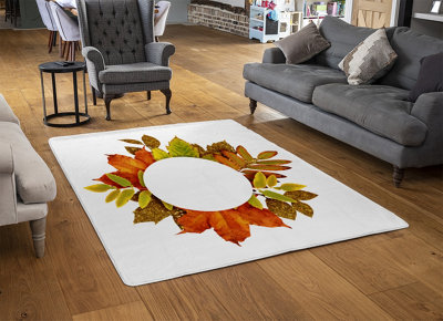 Circled Autumn Leaves Designer Special Soft Home Rug