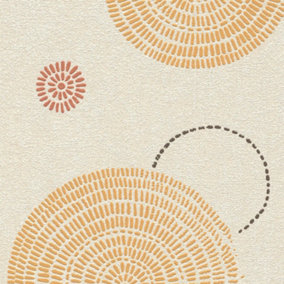Circles Wallpaper Rasch Blown Vinyl Paste The Wall Textured Orange Cream