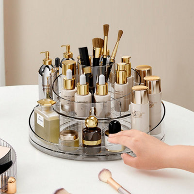 Circular Chic Transparent Makeup Storage Carousel with Brush Holder for ...