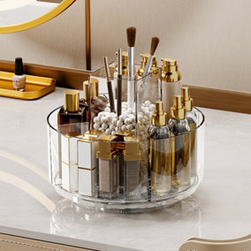 Circular Chic Transparent Makeup Storage Carousel with Brush Holder for Desktop