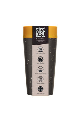 Circular Coffee Cup 12oz Black & Electric Mustard