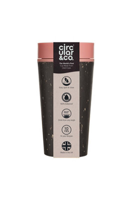 Circular Coffee Cup 12oz Black & Giggle Pink