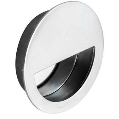 Circular Low Profile Recessed Flush Pull 90mm Diameter Bright Stainless Steel